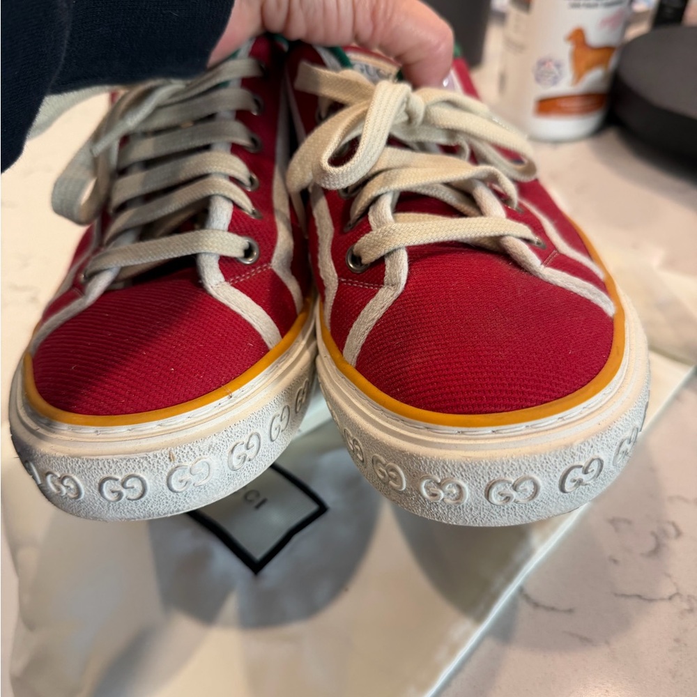 Gucci Red and White Athletic Shoes